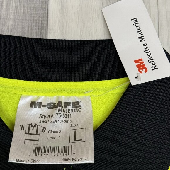 ✅M-Safe Majestic Reflective Polo Shirt LARGE Work Safety Yellow Style 75-5311 - Picture 2 of 7